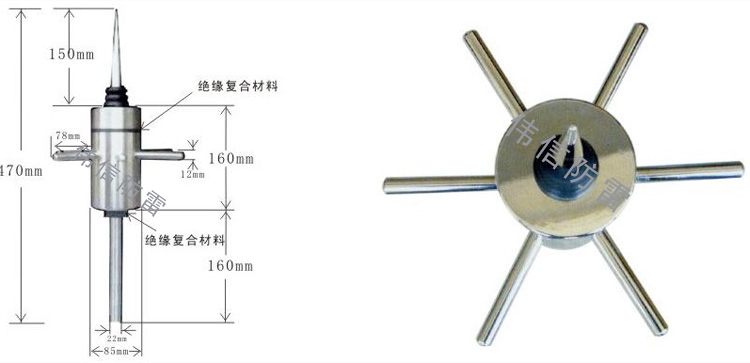 離子式提前放電避雷針尺寸參數(shù)圖