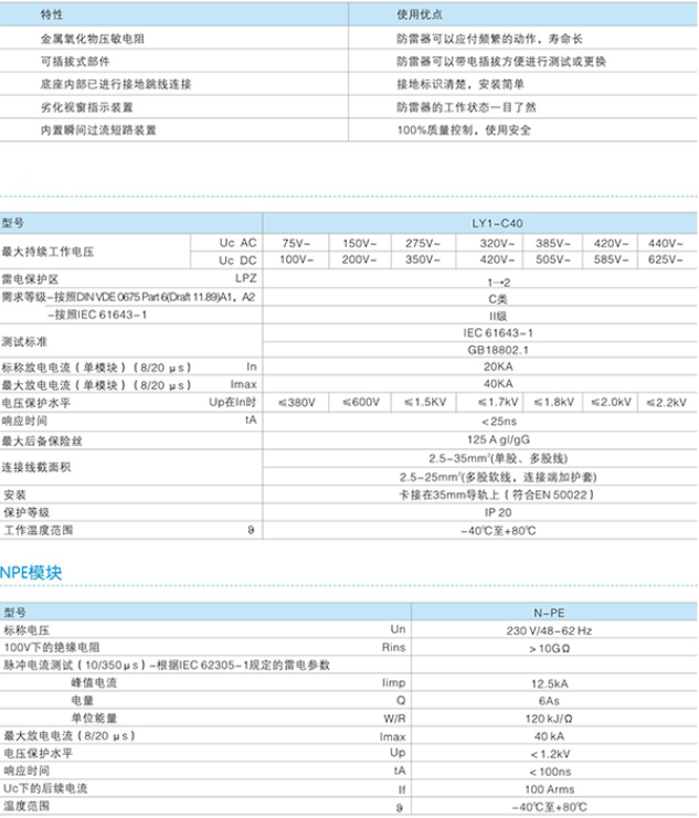 LY1-C40電涌保護器技術(shù)參數(shù)